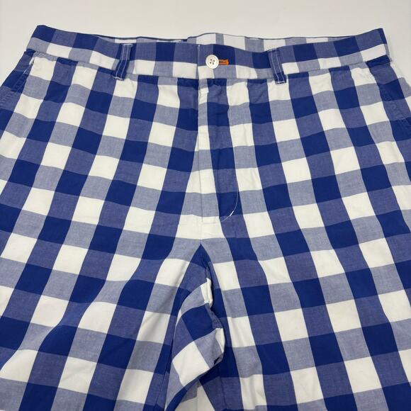 J. McLaughlin Mens Sz34 Blue White Check Plaid Flat Front Shorts - Picture 2 of 6